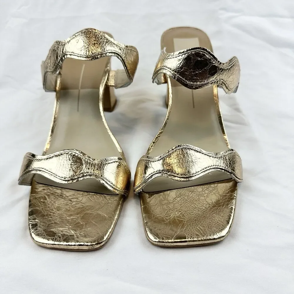 Dolce Vita Ilva Women's Sz 11W Gold Heeled Mule Sandals Chunky Heel